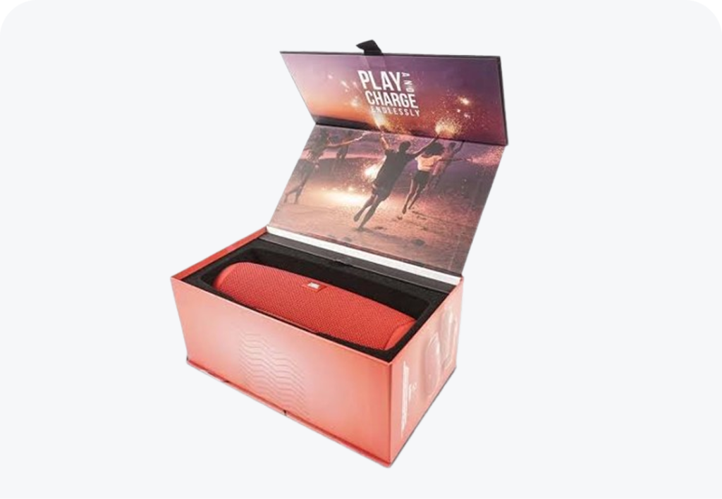 Rigid Magnetic Hinged Closure Speaker Box with Ribbon Handle
